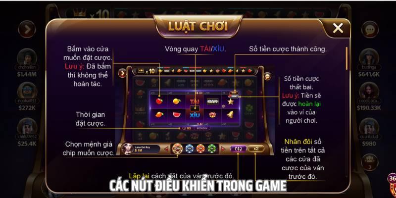Các nút điều khiển trong game đổi thưởng Xèng 777