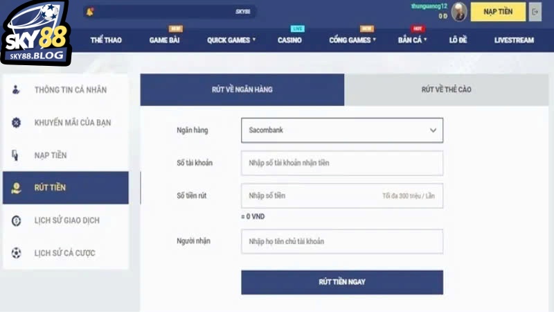 Mẹo rút tại Sky88 nhanh chóng và đảm bảo an toàn