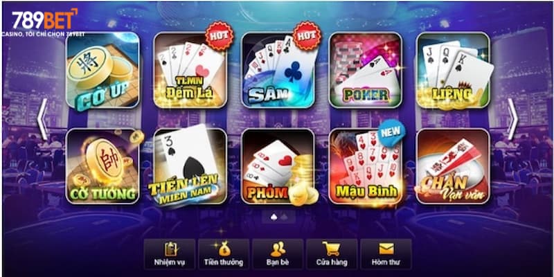 Danh sách các trò chơi game đánh bài 789bet siêu hot