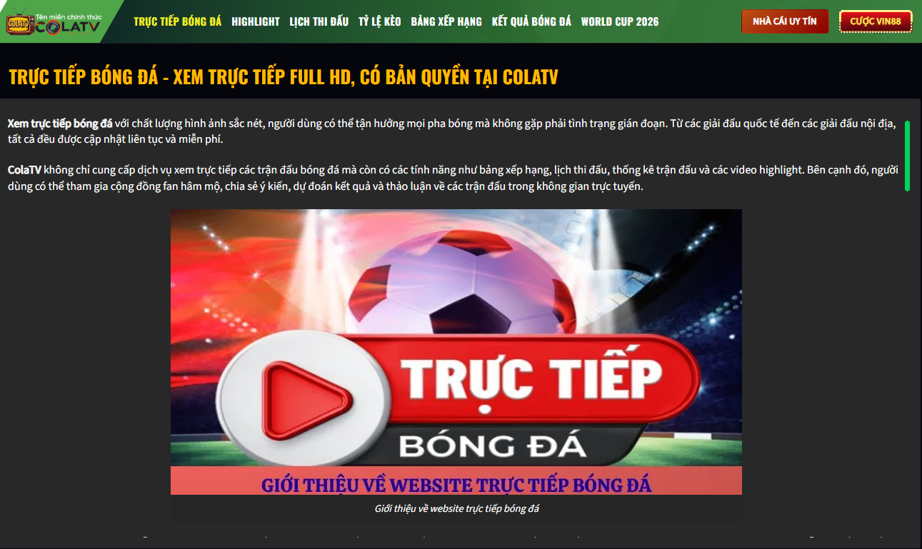 Lịch trực tiếp bóng đá hôm nay tại ColaTV