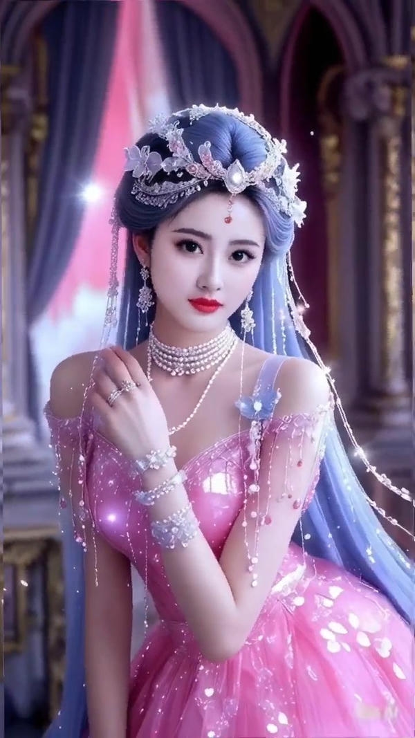 Cô gái mặc trang phục Trung Quốc tạo dáng duyên dáng.