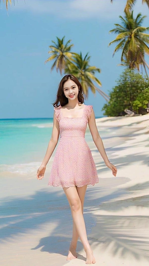 Gái xinh đi biển cười tươi
