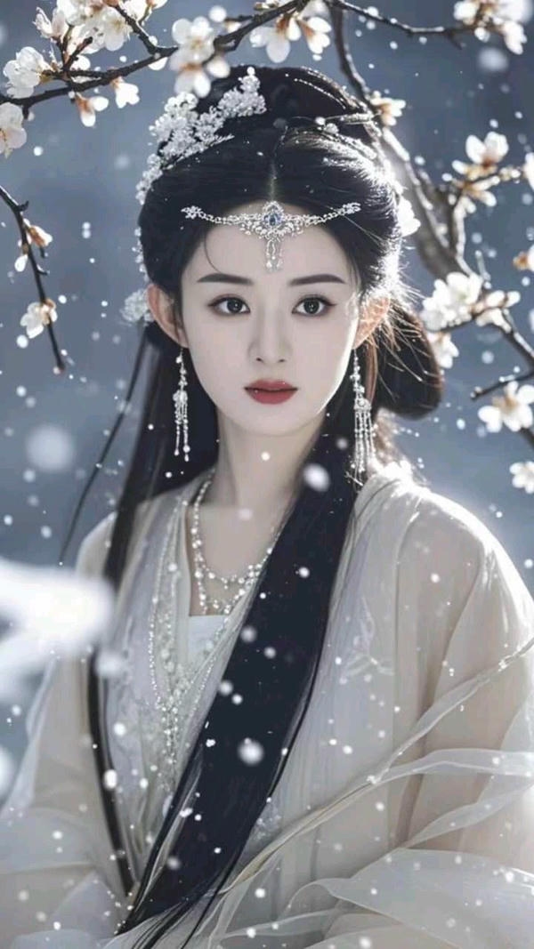Girl trong trang phục Trung Quốc với mái tóc dài.