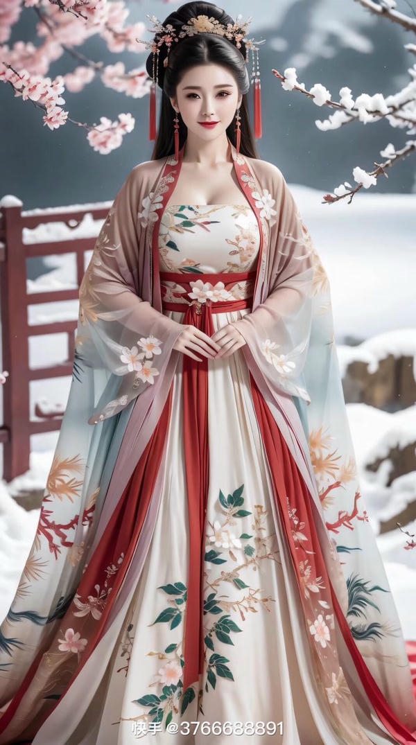 Girl trong trang phục truyền thống Trung Quốc duyên dán