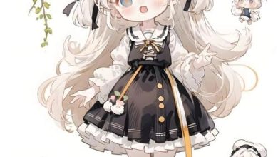 Nhân vật chibi nhỏ nhắn giữa nền màu pastel.