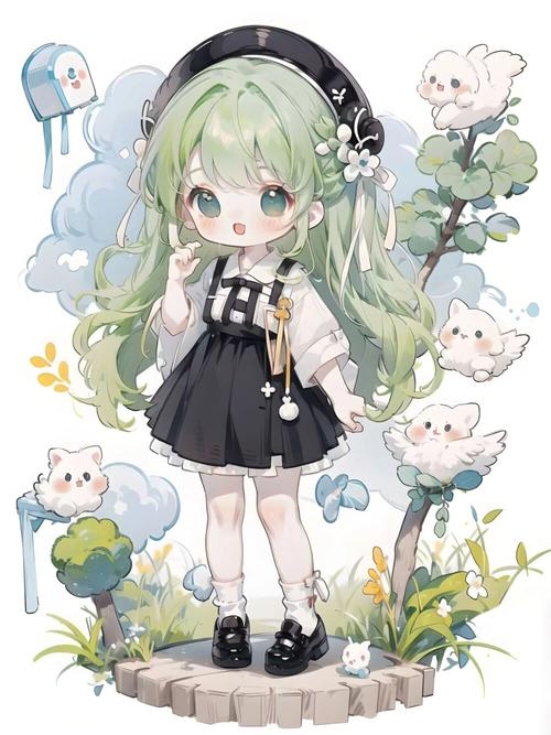 Nhân vật chibi với đôi má hồng đáng yêu.
